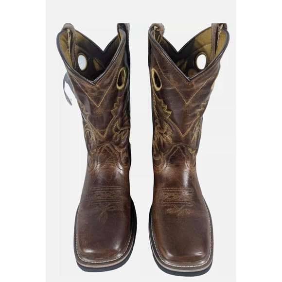 Dan Post Kids Amarillo Western Boot Size 4.5 D Brown Leather Black Embroidered - Picture 7 of 8